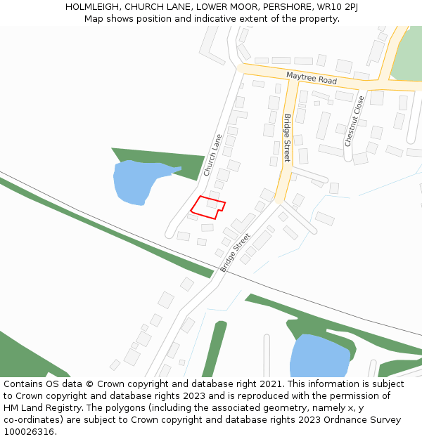 HOLMLEIGH, CHURCH LANE, LOWER MOOR, PERSHORE, WR10 2PJ: Location map and indicative extent of plot