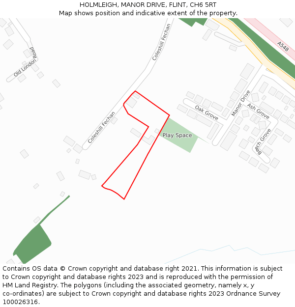 HOLMLEIGH, MANOR DRIVE, FLINT, CH6 5RT: Location map and indicative extent of plot