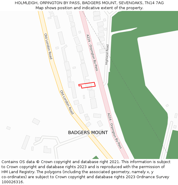 HOLMLEIGH, ORPINGTON BY PASS, BADGERS MOUNT, SEVENOAKS, TN14 7AG: Location map and indicative extent of plot