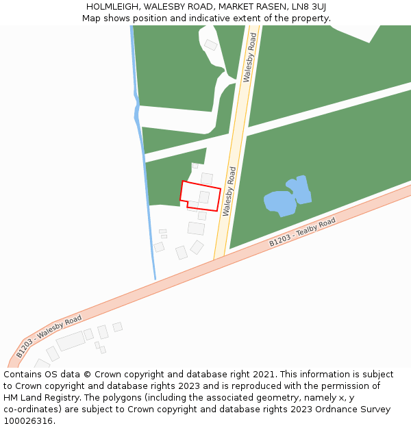 HOLMLEIGH, WALESBY ROAD, MARKET RASEN, LN8 3UJ: Location map and indicative extent of plot