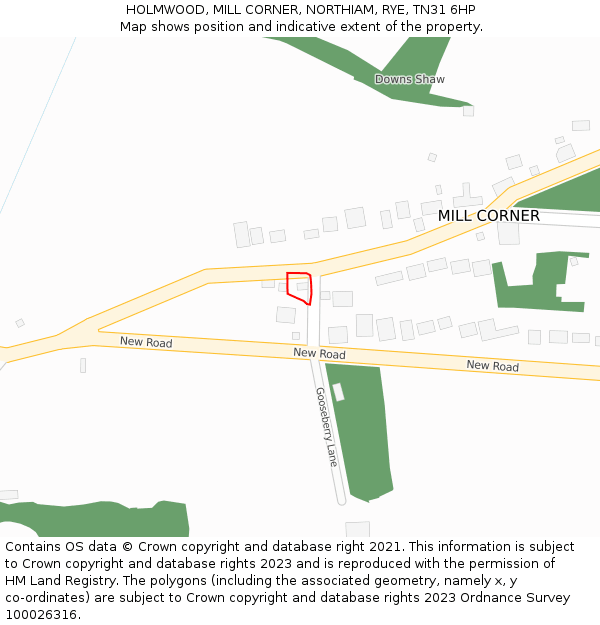 HOLMWOOD, MILL CORNER, NORTHIAM, RYE, TN31 6HP: Location map and indicative extent of plot