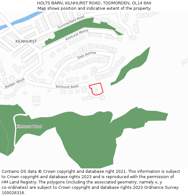 HOLTS BARN, KILNHURST ROAD, TODMORDEN, OL14 6AX: Location map and indicative extent of plot