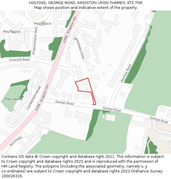 HOLYOKE, GEORGE ROAD, KINGSTON UPON THAMES, KT2 7NR: Location map and indicative extent of plot