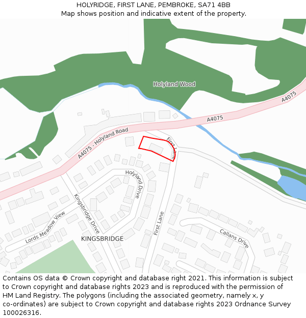 HOLYRIDGE, FIRST LANE, PEMBROKE, SA71 4BB: Location map and indicative extent of plot