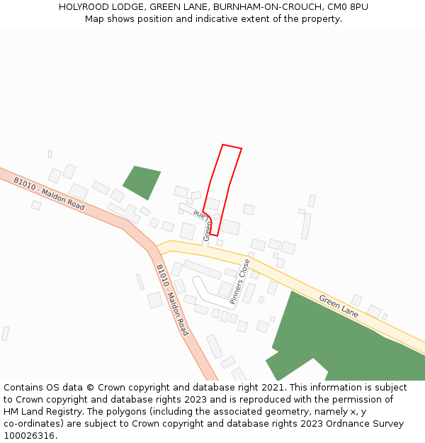 HOLYROOD LODGE, GREEN LANE, BURNHAM-ON-CROUCH, CM0 8PU: Location map and indicative extent of plot