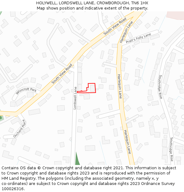 HOLYWELL, LORDSWELL LANE, CROWBOROUGH, TN6 1HX: Location map and indicative extent of plot
