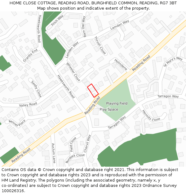 HOME CLOSE COTTAGE, READING ROAD, BURGHFIELD COMMON, READING, RG7 3BT: Location map and indicative extent of plot