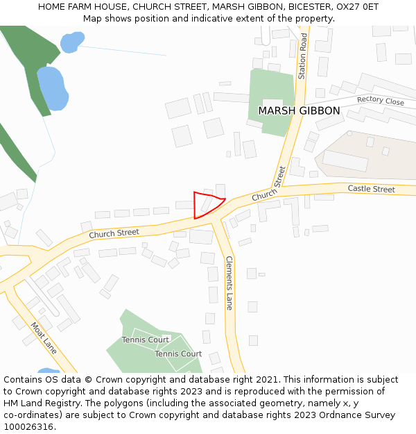 HOME FARM HOUSE, CHURCH STREET, MARSH GIBBON, BICESTER, OX27 0ET: Location map and indicative extent of plot