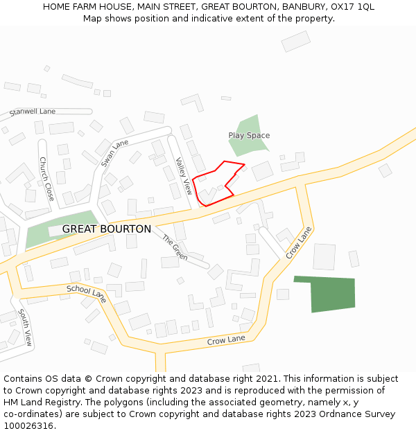 HOME FARM HOUSE, MAIN STREET, GREAT BOURTON, BANBURY, OX17 1QL: Location map and indicative extent of plot