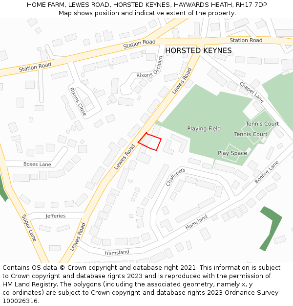 HOME FARM, LEWES ROAD, HORSTED KEYNES, HAYWARDS HEATH, RH17 7DP: Location map and indicative extent of plot