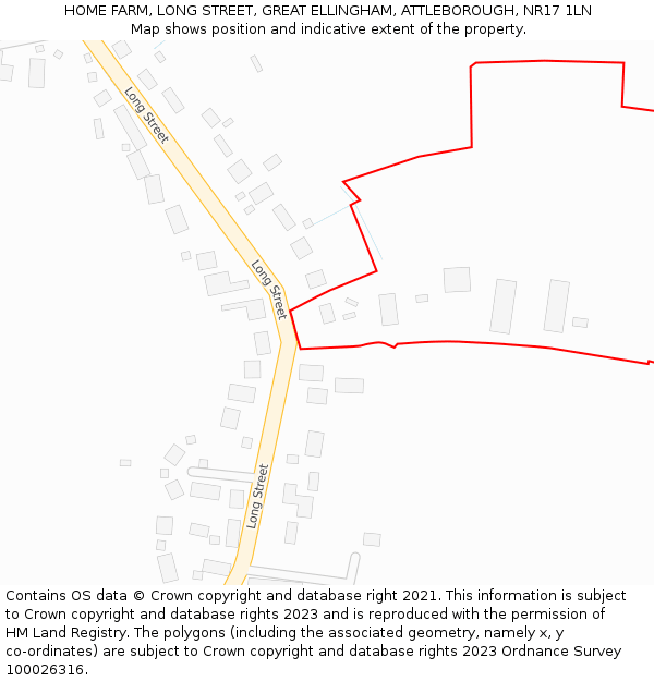 HOME FARM, LONG STREET, GREAT ELLINGHAM, ATTLEBOROUGH, NR17 1LN: Location map and indicative extent of plot