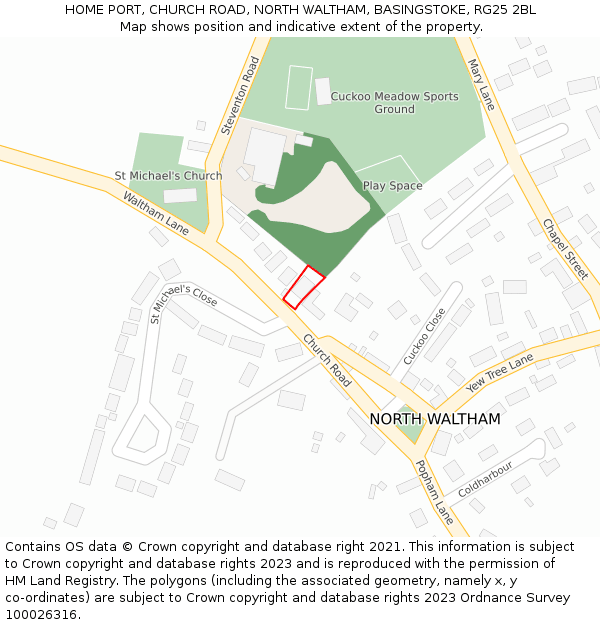 HOME PORT, CHURCH ROAD, NORTH WALTHAM, BASINGSTOKE, RG25 2BL: Location map and indicative extent of plot