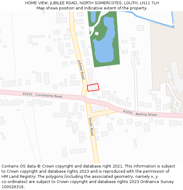 HOME VIEW, JUBILEE ROAD, NORTH SOMERCOTES, LOUTH, LN11 7LH: Location map and indicative extent of plot