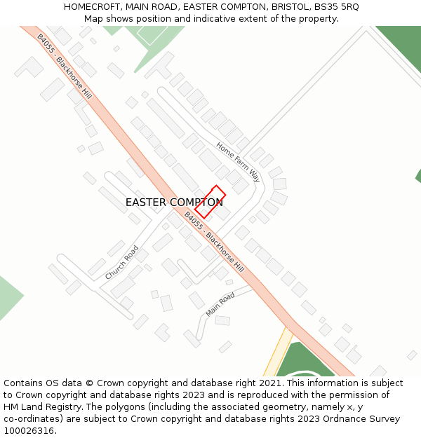 HOMECROFT, MAIN ROAD, EASTER COMPTON, BRISTOL, BS35 5RQ: Location map and indicative extent of plot