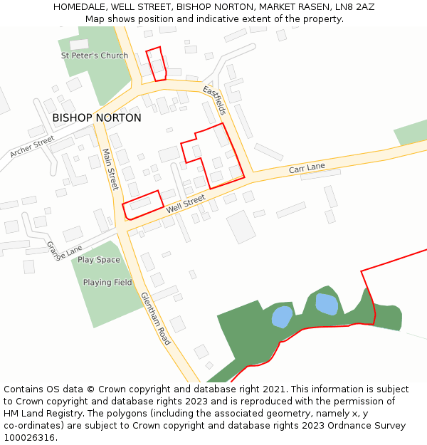 HOMEDALE, WELL STREET, BISHOP NORTON, MARKET RASEN, LN8 2AZ: Location map and indicative extent of plot