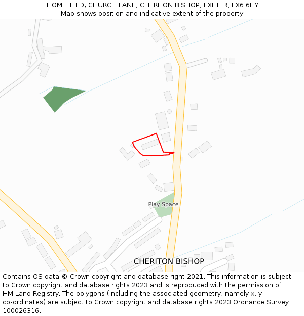 HOMEFIELD, CHURCH LANE, CHERITON BISHOP, EXETER, EX6 6HY: Location map and indicative extent of plot