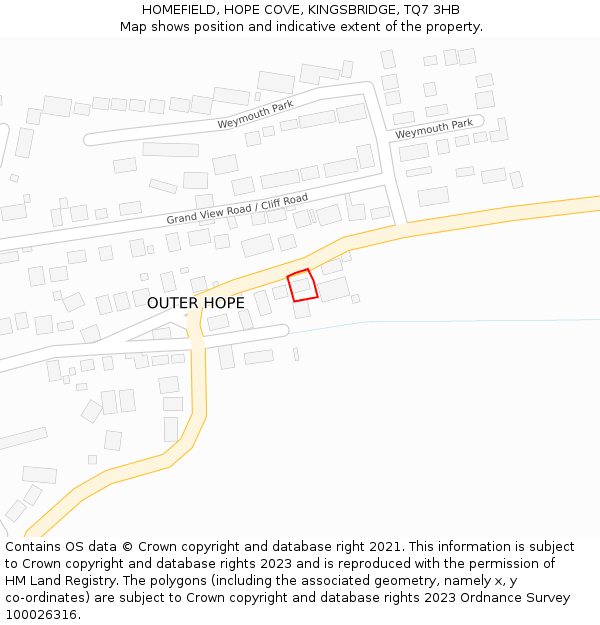 HOMEFIELD, HOPE COVE, KINGSBRIDGE, TQ7 3HB: Location map and indicative extent of plot