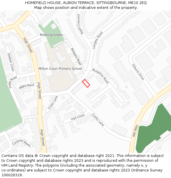HOMEFIELD HOUSE, ALBION TERRACE, SITTINGBOURNE, ME10 2EQ: Location map and indicative extent of plot