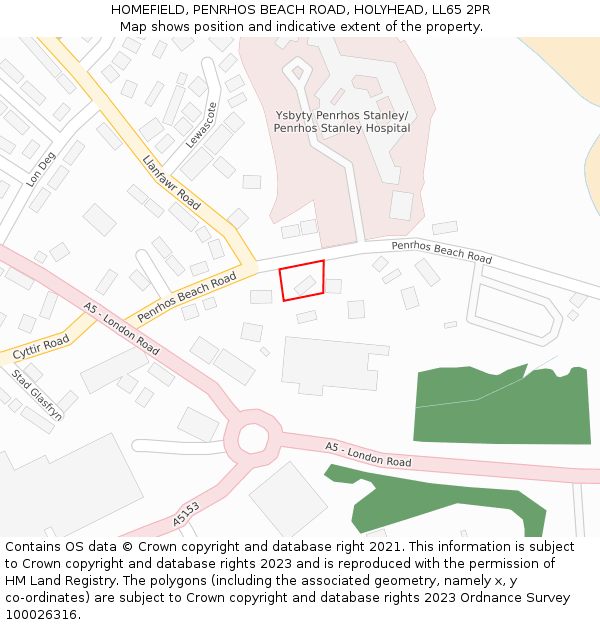 HOMEFIELD, PENRHOS BEACH ROAD, HOLYHEAD, LL65 2PR: Location map and indicative extent of plot