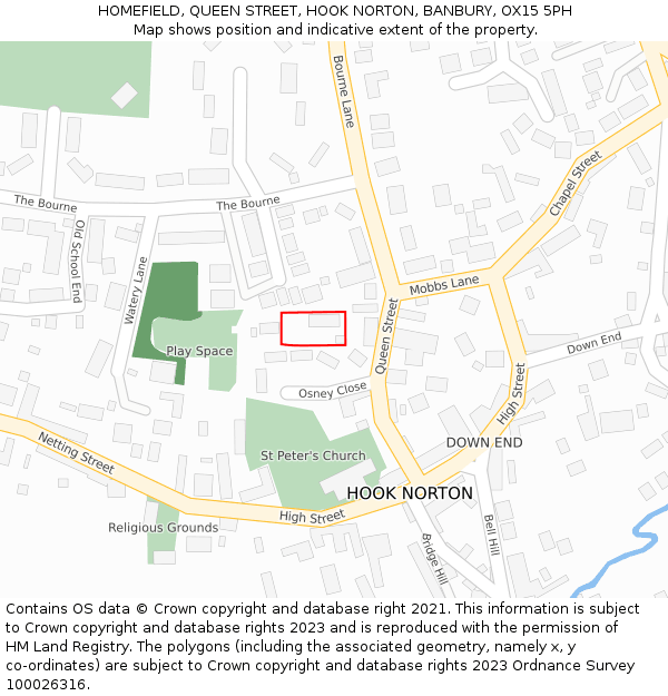 HOMEFIELD, QUEEN STREET, HOOK NORTON, BANBURY, OX15 5PH: Location map and indicative extent of plot