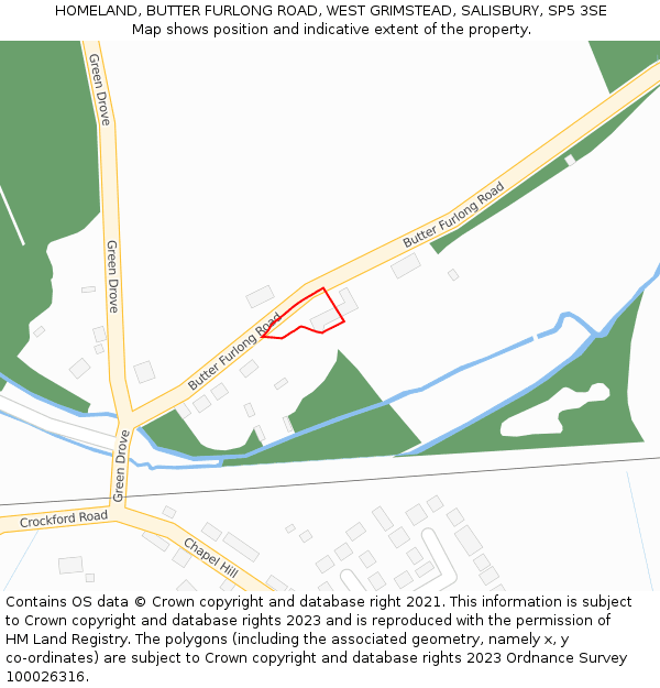 HOMELAND, BUTTER FURLONG ROAD, WEST GRIMSTEAD, SALISBURY, SP5 3SE: Location map and indicative extent of plot