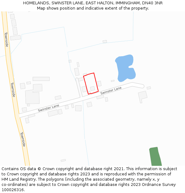 HOMELANDS, SWINSTER LANE, EAST HALTON, IMMINGHAM, DN40 3NR: Location map and indicative extent of plot