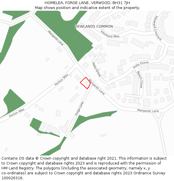 HOMELEA, FORGE LANE, VERWOOD, BH31 7JH: Location map and indicative extent of plot