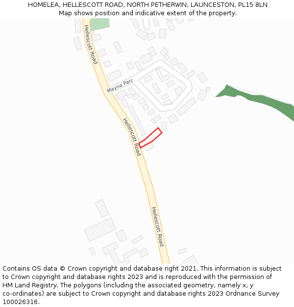 HOMELEA, HELLESCOTT ROAD, NORTH PETHERWIN, LAUNCESTON, PL15 8LN: Location map and indicative extent of plot