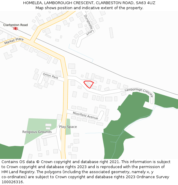 HOMELEA, LAMBOROUGH CRESCENT, CLARBESTON ROAD, SA63 4UZ: Location map and indicative extent of plot