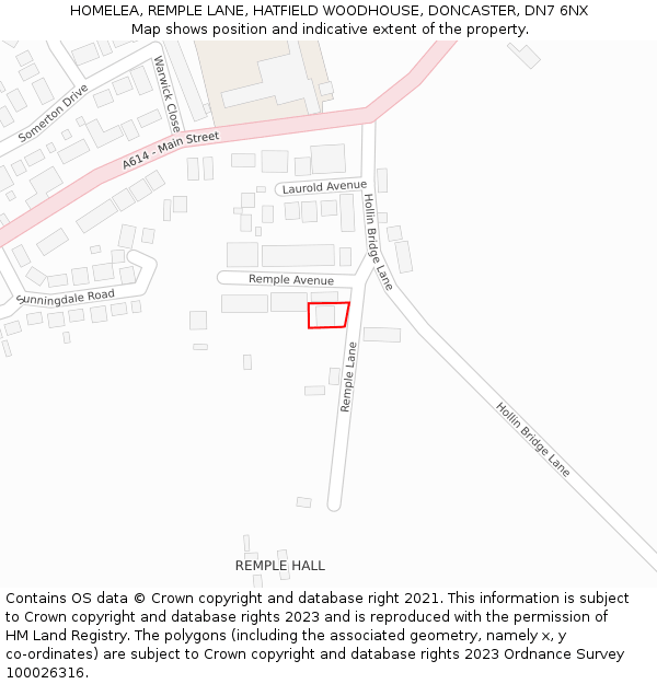 HOMELEA, REMPLE LANE, HATFIELD WOODHOUSE, DONCASTER, DN7 6NX: Location map and indicative extent of plot