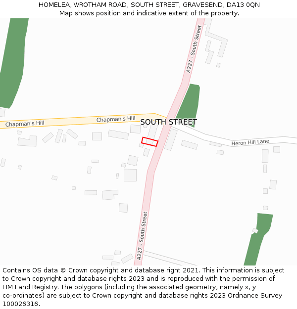 HOMELEA, WROTHAM ROAD, SOUTH STREET, GRAVESEND, DA13 0QN: Location map and indicative extent of plot