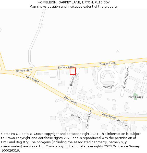HOMELEIGH, DARKEY LANE, LIFTON, PL16 0DY: Location map and indicative extent of plot