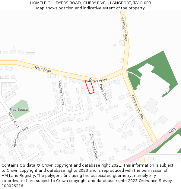 HOMELEIGH, DYERS ROAD, CURRY RIVEL, LANGPORT, TA10 0PR: Location map and indicative extent of plot