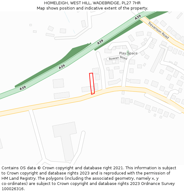 HOMELEIGH, WEST HILL, WADEBRIDGE, PL27 7HR: Location map and indicative extent of plot