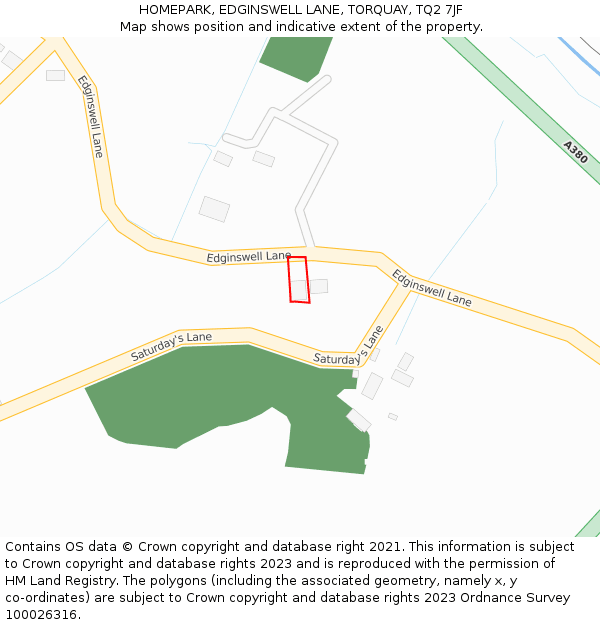 HOMEPARK, EDGINSWELL LANE, TORQUAY, TQ2 7JF: Location map and indicative extent of plot
