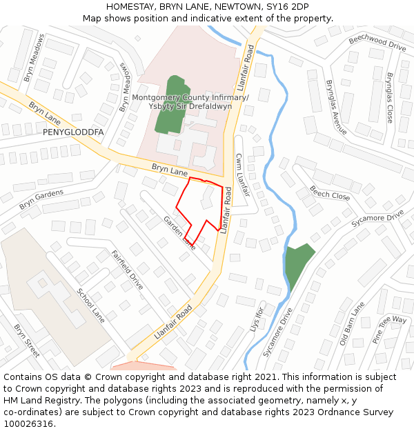 HOMESTAY, BRYN LANE, NEWTOWN, SY16 2DP: Location map and indicative extent of plot