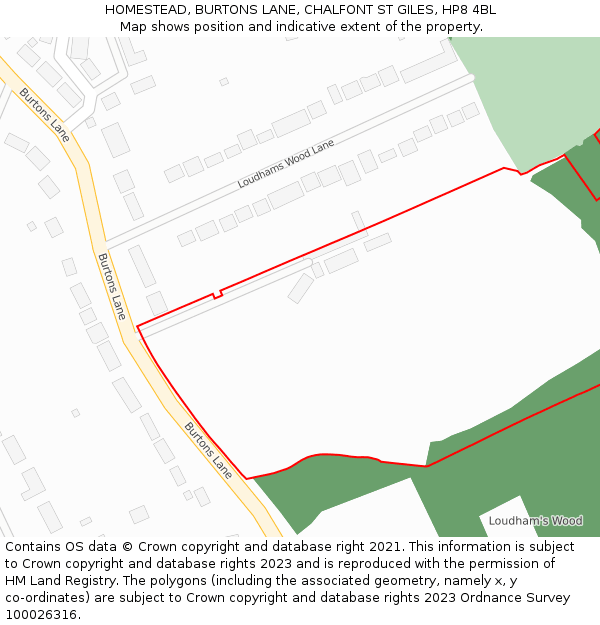 HOMESTEAD, BURTONS LANE, CHALFONT ST GILES, HP8 4BL: Location map and indicative extent of plot