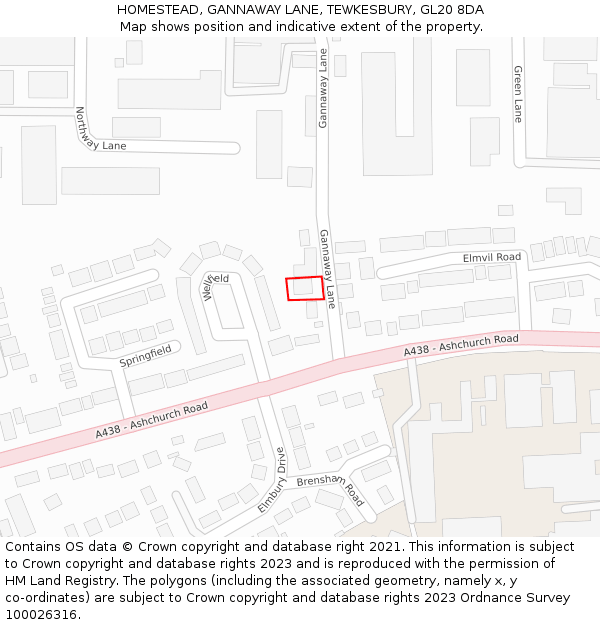 HOMESTEAD, GANNAWAY LANE, TEWKESBURY, GL20 8DA: Location map and indicative extent of plot