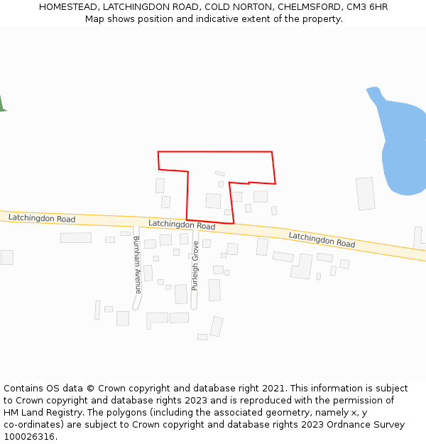 HOMESTEAD, LATCHINGDON ROAD, COLD NORTON, CHELMSFORD, CM3 6HR: Location map and indicative extent of plot