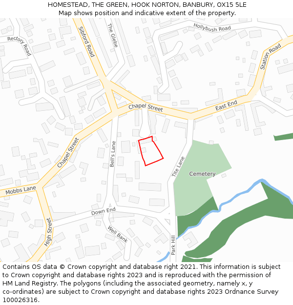 HOMESTEAD, THE GREEN, HOOK NORTON, BANBURY, OX15 5LE: Location map and indicative extent of plot