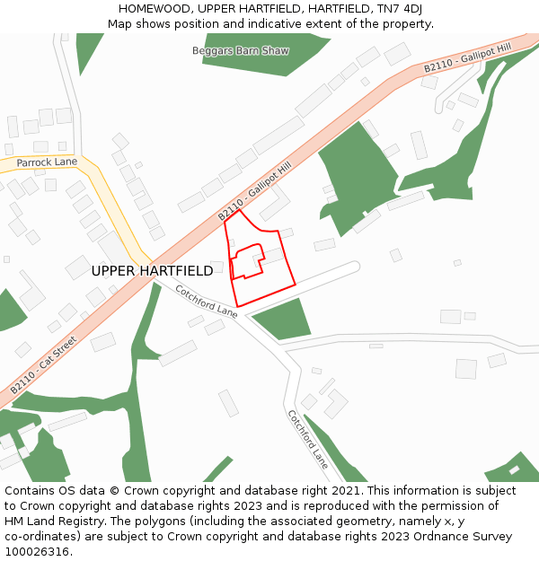 HOMEWOOD, UPPER HARTFIELD, HARTFIELD, TN7 4DJ: Location map and indicative extent of plot