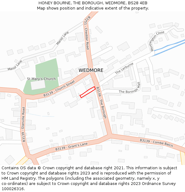 HONEY BOURNE, THE BOROUGH, WEDMORE, BS28 4EB: Location map and indicative extent of plot