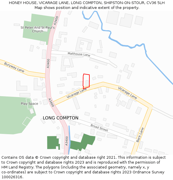 HONEY HOUSE, VICARAGE LANE, LONG COMPTON, SHIPSTON-ON-STOUR, CV36 5LH: Location map and indicative extent of plot