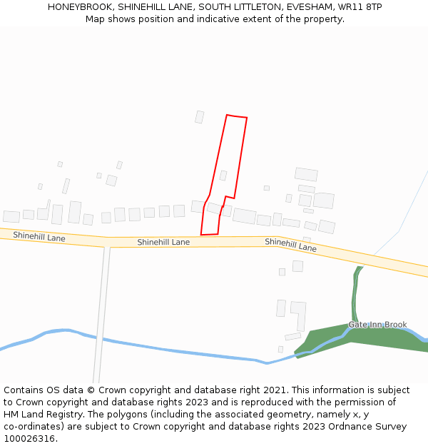 HONEYBROOK, SHINEHILL LANE, SOUTH LITTLETON, EVESHAM, WR11 8TP: Location map and indicative extent of plot