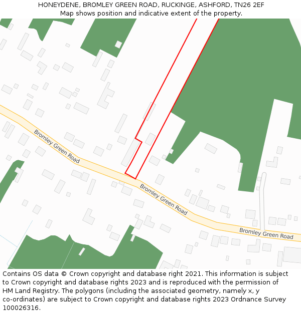 HONEYDENE, BROMLEY GREEN ROAD, RUCKINGE, ASHFORD, TN26 2EF: Location map and indicative extent of plot