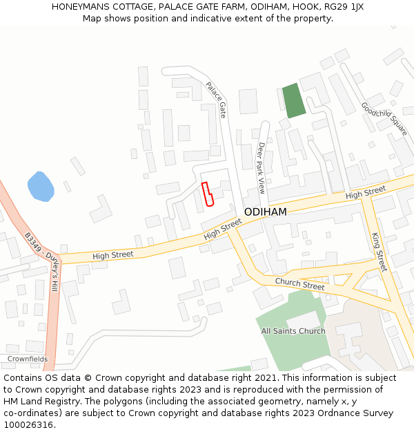 HONEYMANS COTTAGE, PALACE GATE FARM, ODIHAM, HOOK, RG29 1JX: Location map and indicative extent of plot