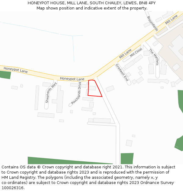 HONEYPOT HOUSE, MILL LANE, SOUTH CHAILEY, LEWES, BN8 4PY: Location map and indicative extent of plot