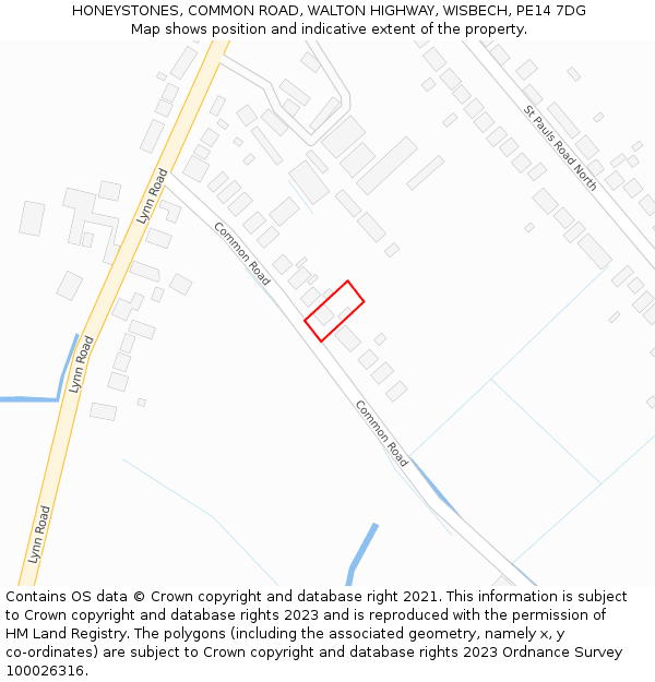 HONEYSTONES, COMMON ROAD, WALTON HIGHWAY, WISBECH, PE14 7DG: Location map and indicative extent of plot