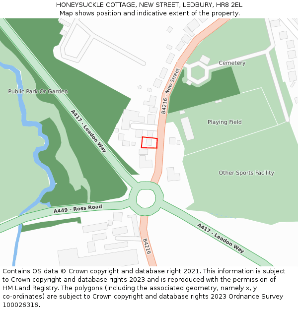 HONEYSUCKLE COTTAGE, NEW STREET, LEDBURY, HR8 2EL: Location map and indicative extent of plot