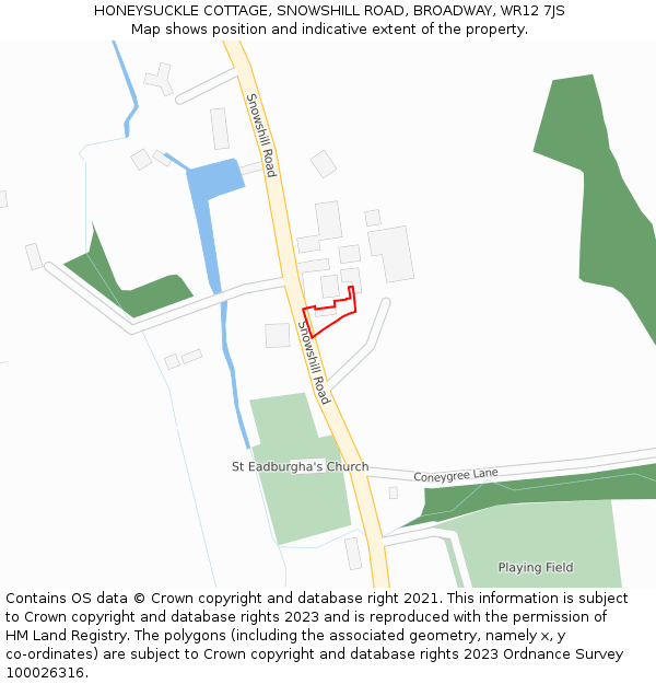 HONEYSUCKLE COTTAGE, SNOWSHILL ROAD, BROADWAY, WR12 7JS: Location map and indicative extent of plot